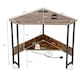 image 2 of COSTWAY Corner Desk Triangle Computer Table w/Power Outlet Brown Brown