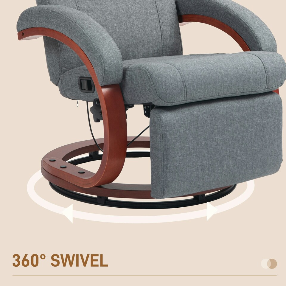 image 1 of HOMCOM Manual Recliner Swivel Reclining Chair with Footrest Armrests Grey