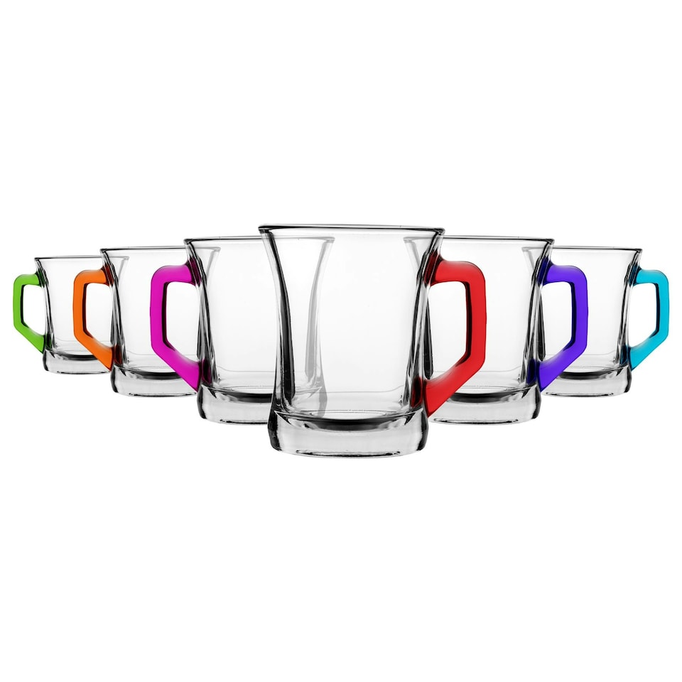 image 1 of LAV Zen+ Glass Coffee Mugs - 225ml - Multicolour - Pack of 6 Multi