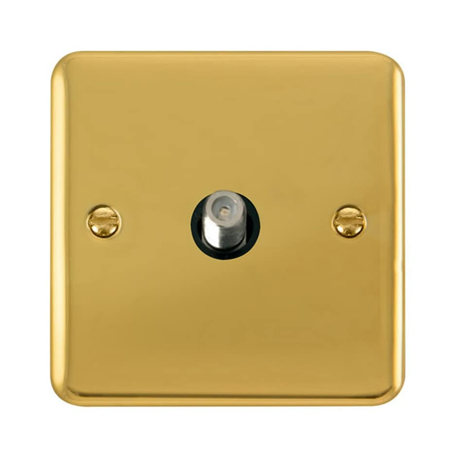 SE HOME Curved Polished Brass Satellite Socket 1 Gang Black | Polished Brass