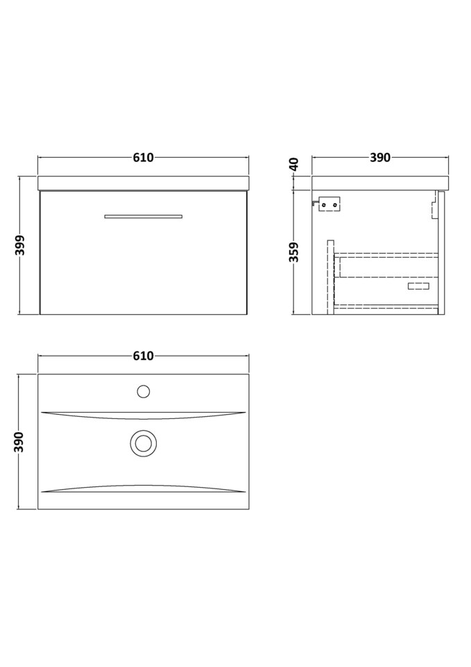 image 1 of Balterley Wall Hung Bathroom 1 Drawer Vanity Unit & 1 Tap Hole Ceramic Basin, & Handle | Grey | Anthracite Woodgrain