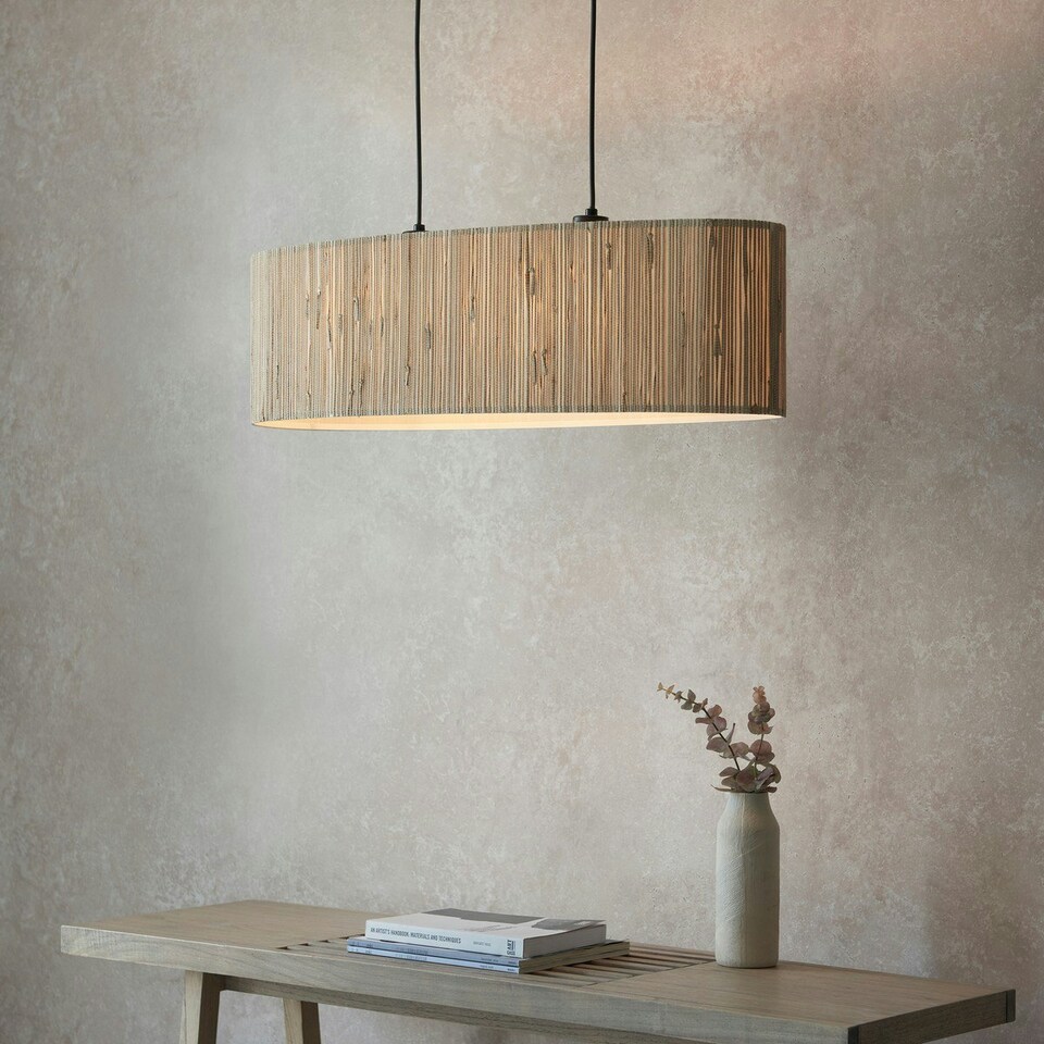 image 1 of Longshore Bar Pendant Ceiling Lamp, Natural Seagrass, Matt Black