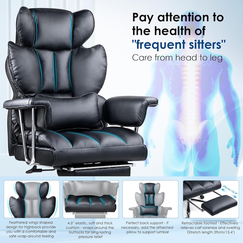 image 1 of Rattantree Ergonomic High Back Leather Office Chair with Footrest