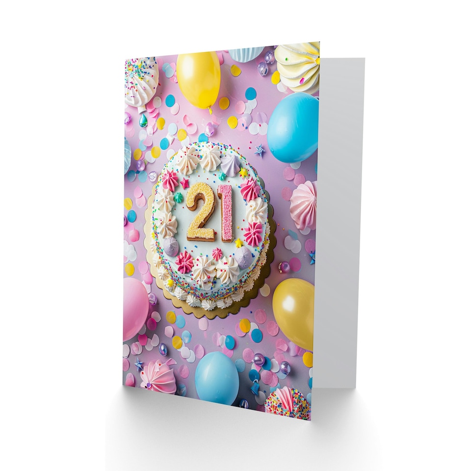 image 1 of Twenty One 21 Cake Party Balloons Confetti Her Birthday Card