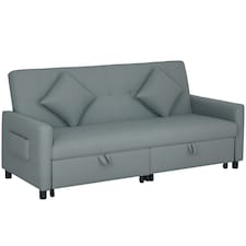 HOMCOM Sectional Sofa Bed, L-Shaped 3 Seater Sofa Bed, Reversible Sleeper Sofa with Pull Out Couch Bed, Cushions, Fabric Futon Sofa Bed for Living Room, Grey | Grey | One Size