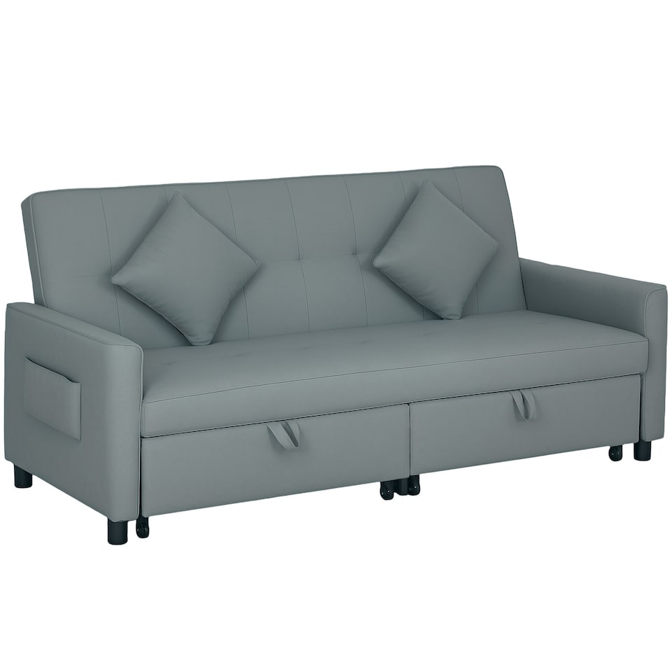 image 1 of HOMCOM Sectional Sofa Bed, L-Shaped 3 Seater Sofa Bed, Reversible Sleeper Sofa with Pull Out Couch Bed, Cushions, Fabric Futon Sofa Bed for Living Room, Grey | Grey | One Size