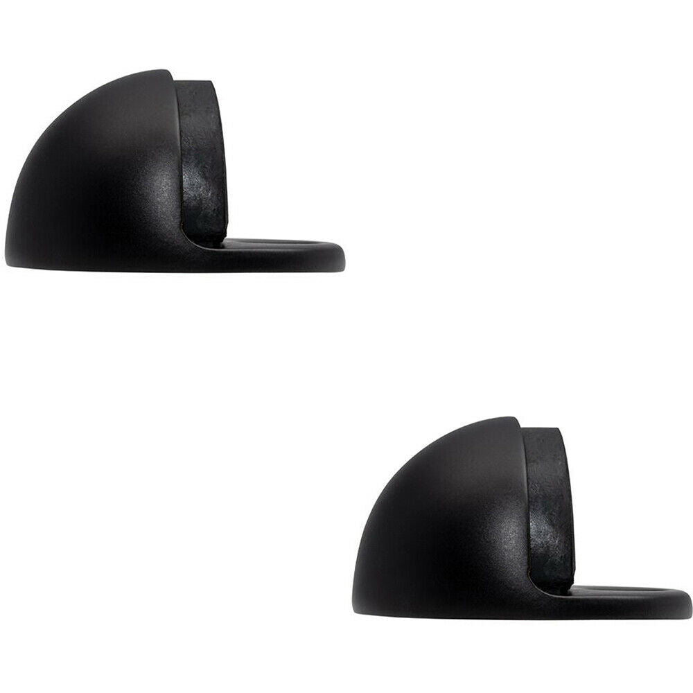 Loops 2x Floor mounted Oval Doorstop 44 x 22mm Matt Black Half Moon Stopper