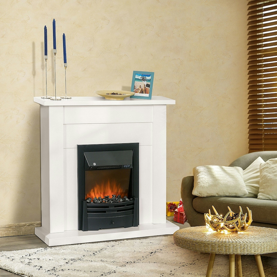 image 1 of HOMCOM 1000W/2000W Electric Fire & Mantelpiece w/ LED Flames Remote Timer