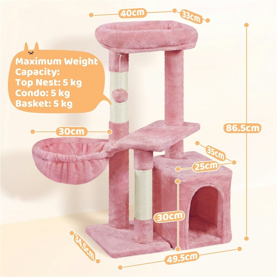 image 1 of Yaheetech 86.5 cm Plush Cover Cat Tree with Condo Pink