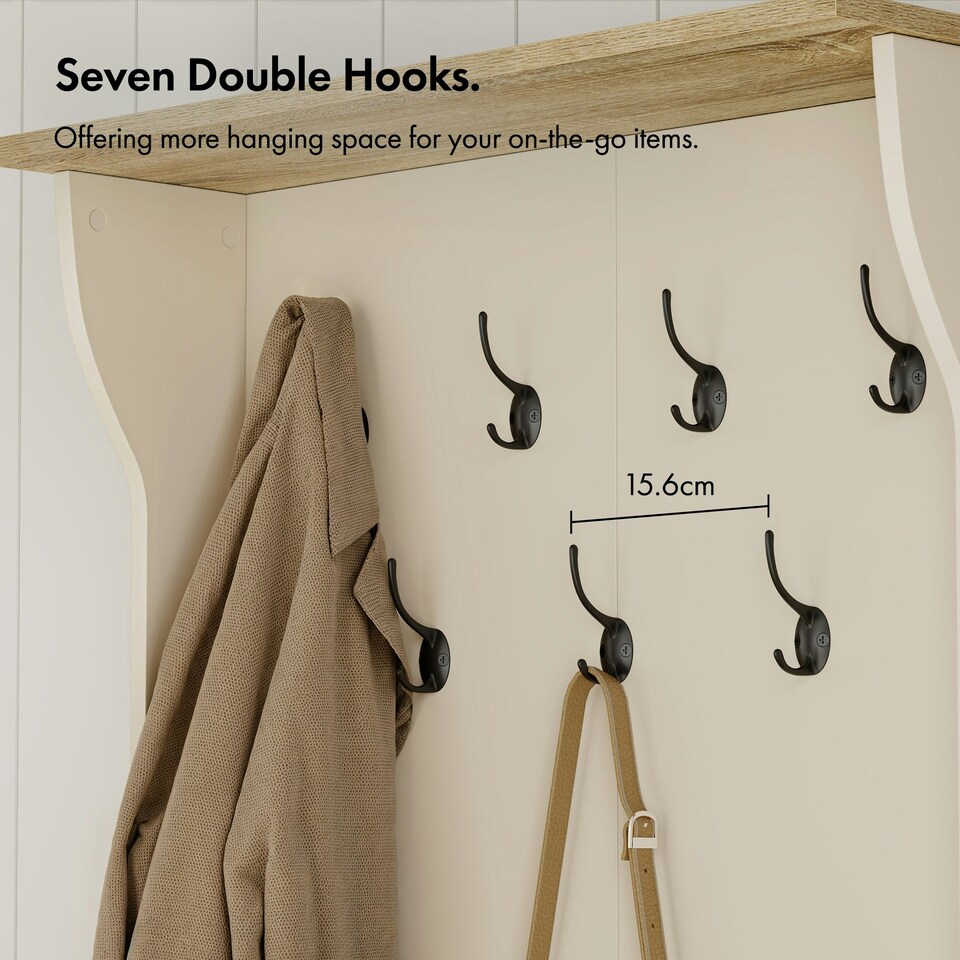 image 1 of VonHaus Hallway Unit Coat Stand with Shoe Storage Bench Cream | One Size