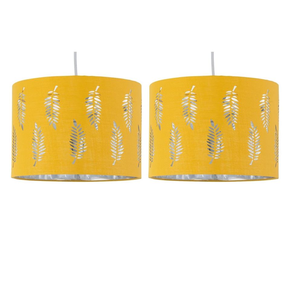 image 1 of Set of 2 Fern - Ochre Cut Out 25cm Pendant Lightshades | Yellow | Silver | Medium | 2