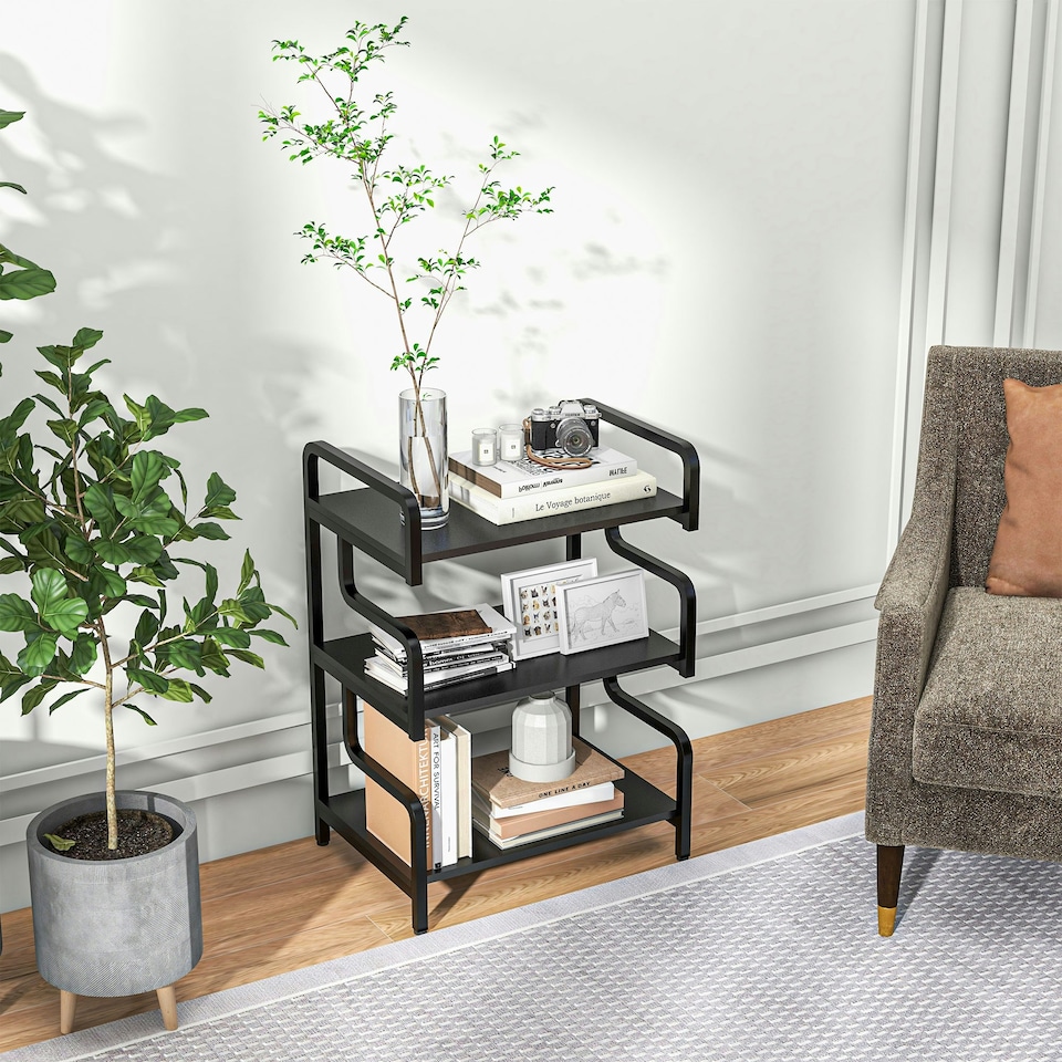 image 1 of HOMCOM 3-Tier Storage Shelf, Metal Shelves for Storage for Home Office, Black