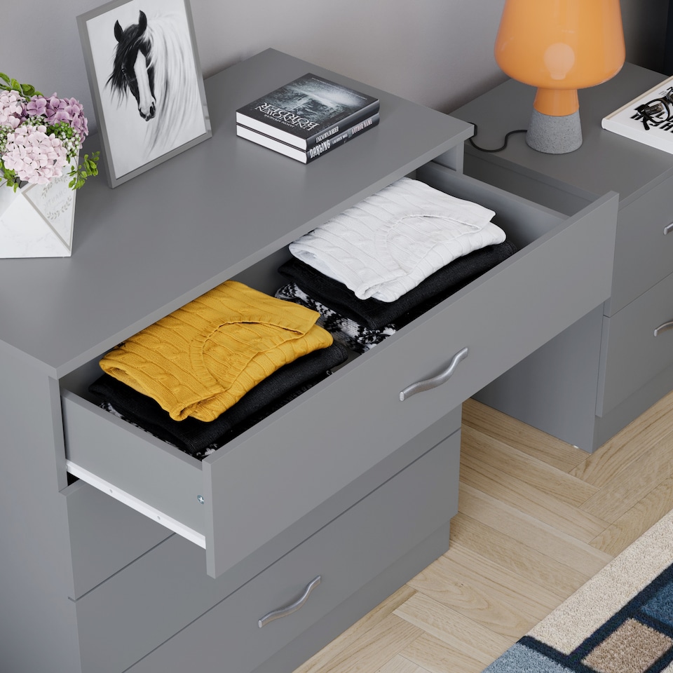 image 1 of Vida Designs Riano 3 Piece Bedroom Set (1 Drawer Bedside Chest, 4 Drawer Chest, 2 Door Wardrobe), Grey (4)