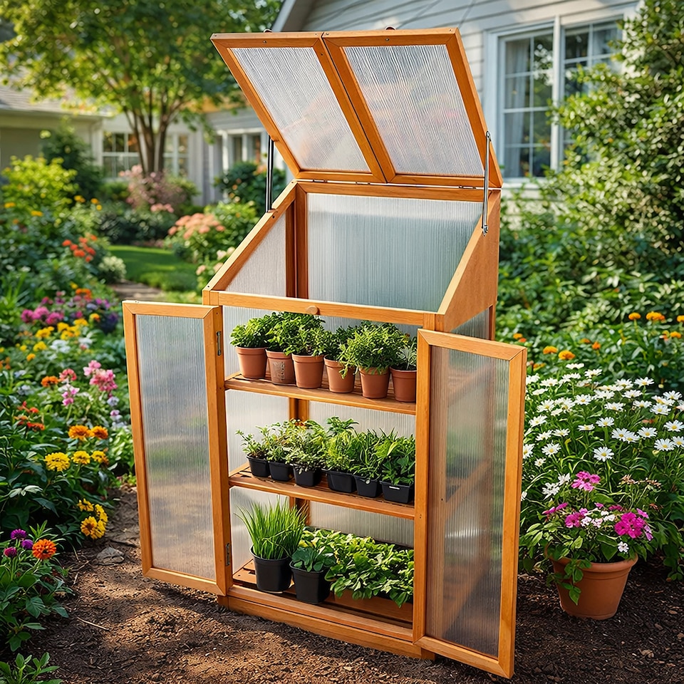 image 1 of Marco Paul Large 3 Tier Wooden Garden Greenhouse