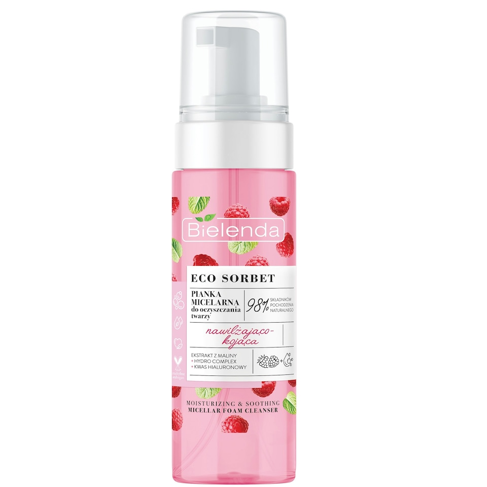 image 1 of Bielenda Eco Sorbet Raspberry Moisturising Soothing Micellar Cleansing Foam 150ml