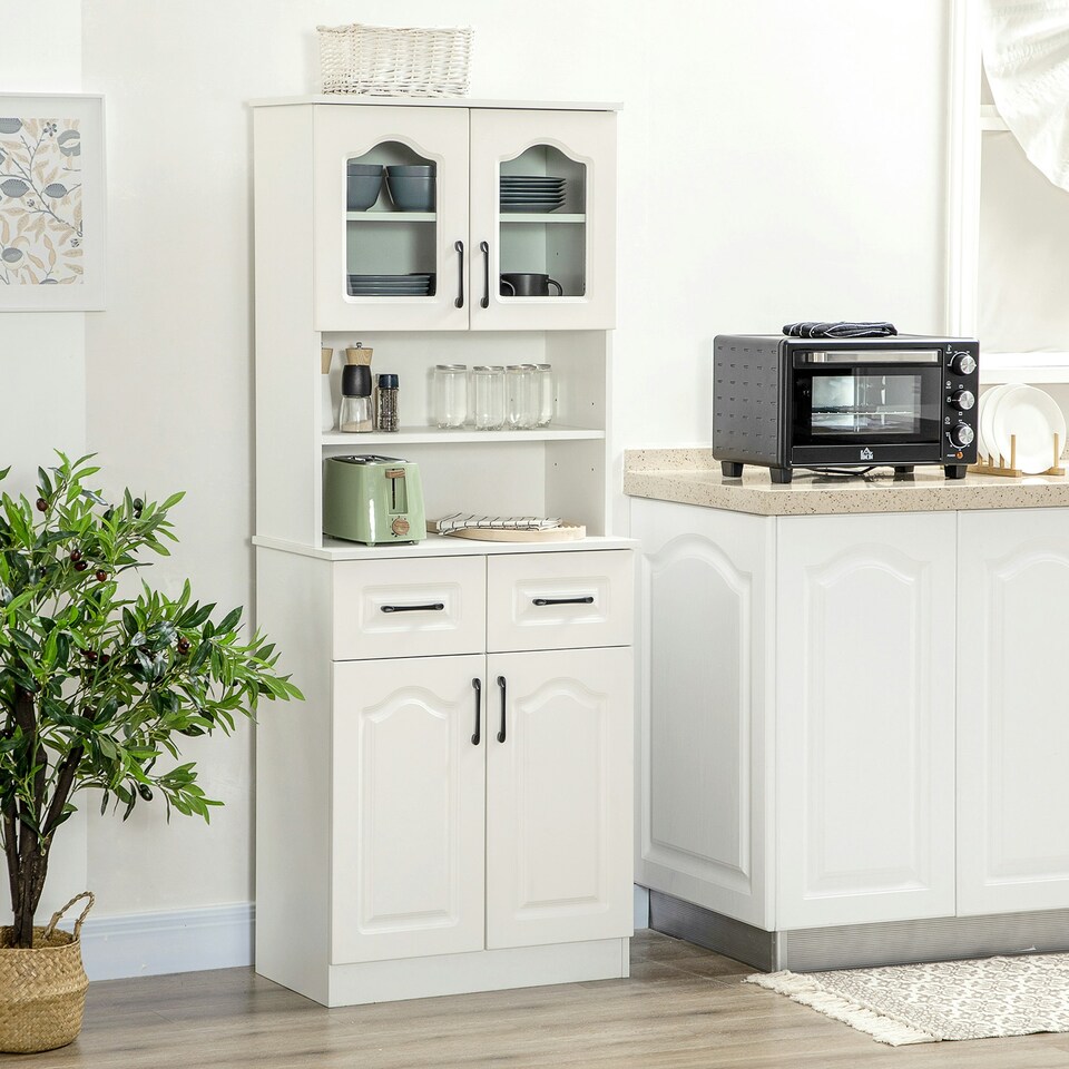 image 1 of HOMCOM Kitchen Cupboard Storage Cabinet w/ 4 Doors and Adjustable Shelves,White