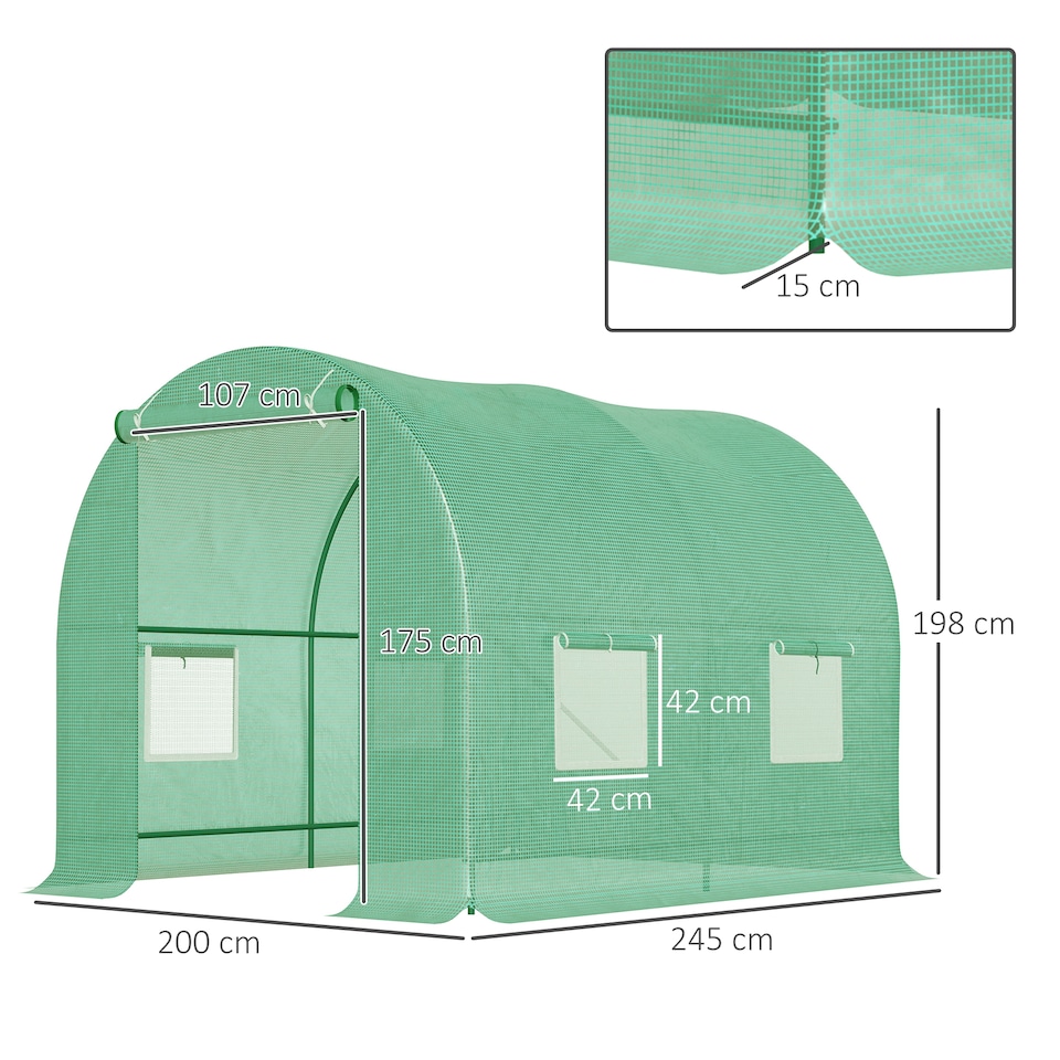 image 1 of Outsunny Polytunnel Greenhouse Outdoor Grow House Roll Up Door Windows 2x2.5m