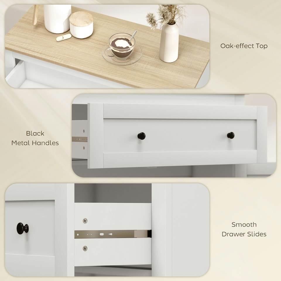 image 1 of HOMCOM Sideboard Storage Cabinet with Adjustable Shelf, Drawer, White White | Oak top, Black handles