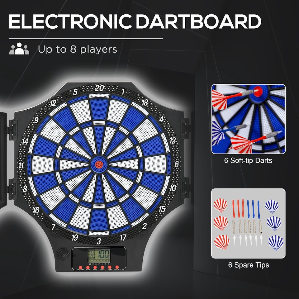 image 1 of SPORTNOW Electronic Dartboard Set with 31 Games, 285 Programs, Cabinet, 6 Soft Tip Darts, 6 Spare Tips, LCD Scoring Indicator for Party, Game Night, Gift