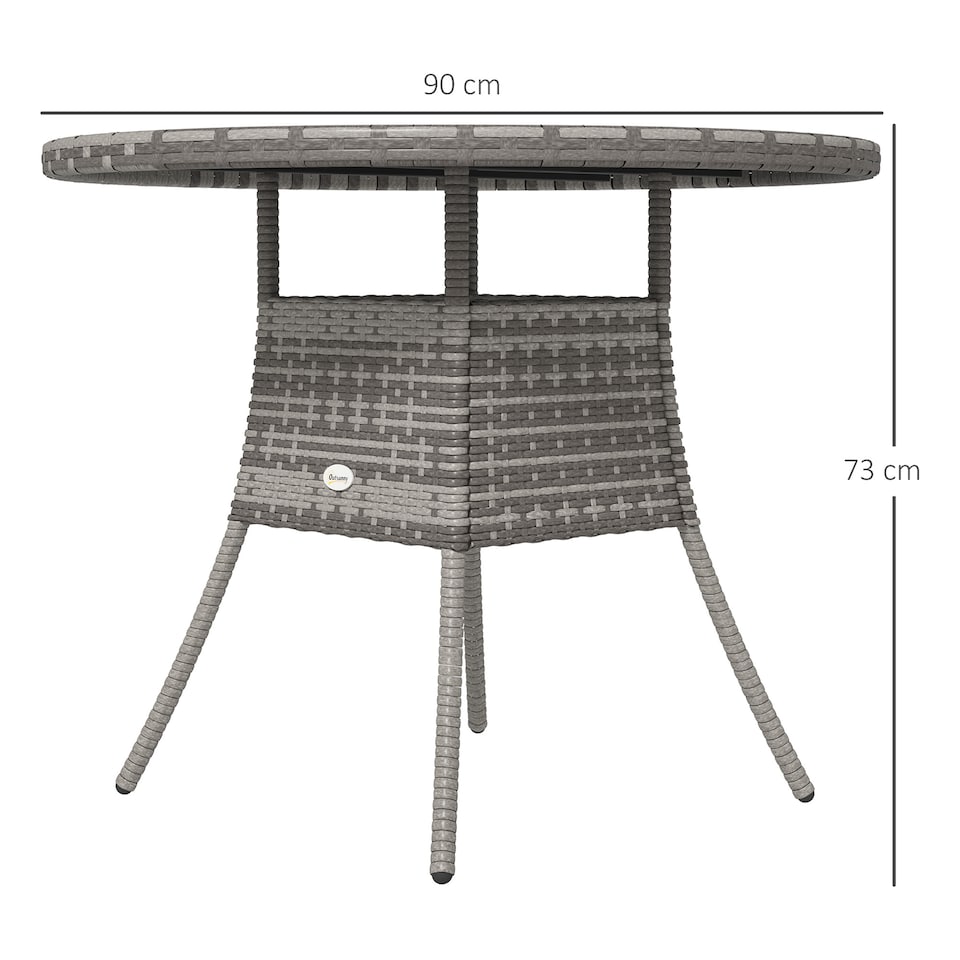 image 1 of Outsunny Outdoor PE Rattan Dining Table w/ Wood-plastic Composite Top, Grey