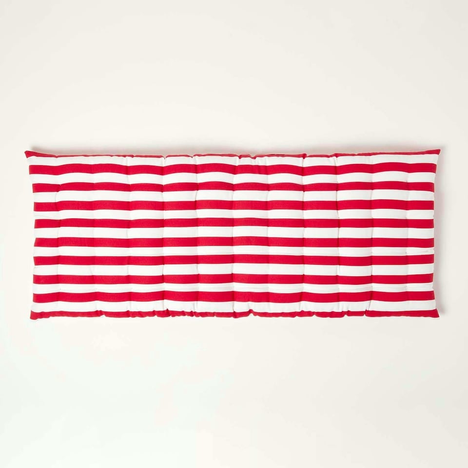 image 1 of Homescapes Garden Bench Cushion Luxury 2 Seater Cotton Stripe Indoor Outdoor Seat Pad | Red | 108 x 42 cm | 1