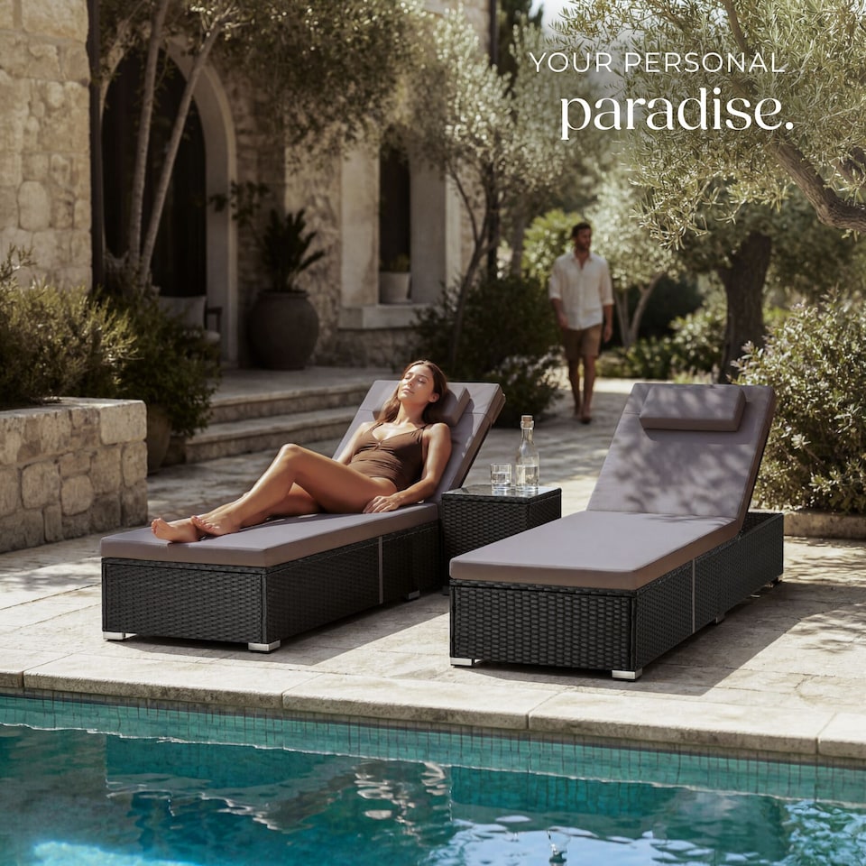 image 1 of Carbonera Rattan Double Lounge Chair with Table, Adjustable Backrest | Black | black | 1