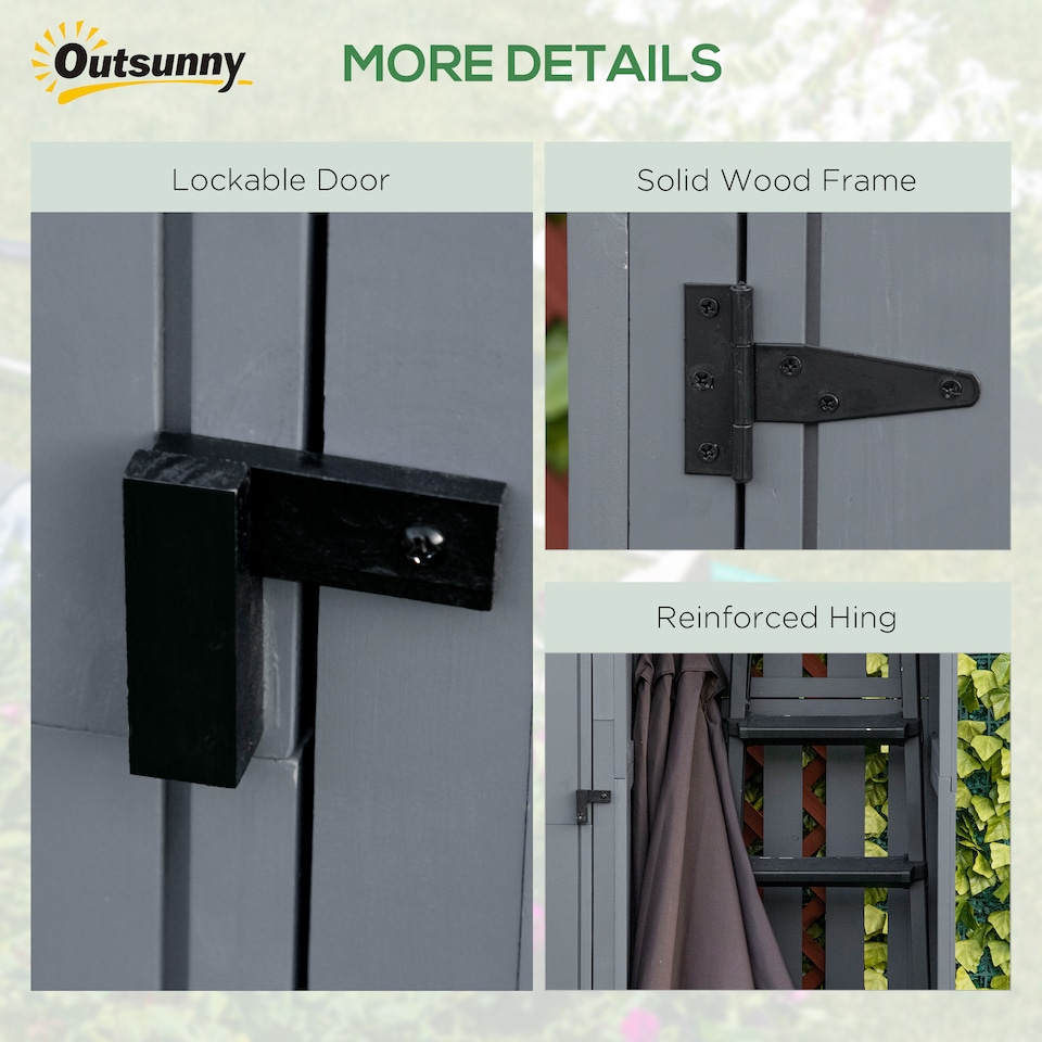 image 1 of Outsunny Wooden Garden Storage Shed with 3 Shelves, Outdoor Garden Tool Storage Cabinet with Tilt Roof, Firewood Rack Log Carrier, 129 x 51.5 x 180cm, Grey