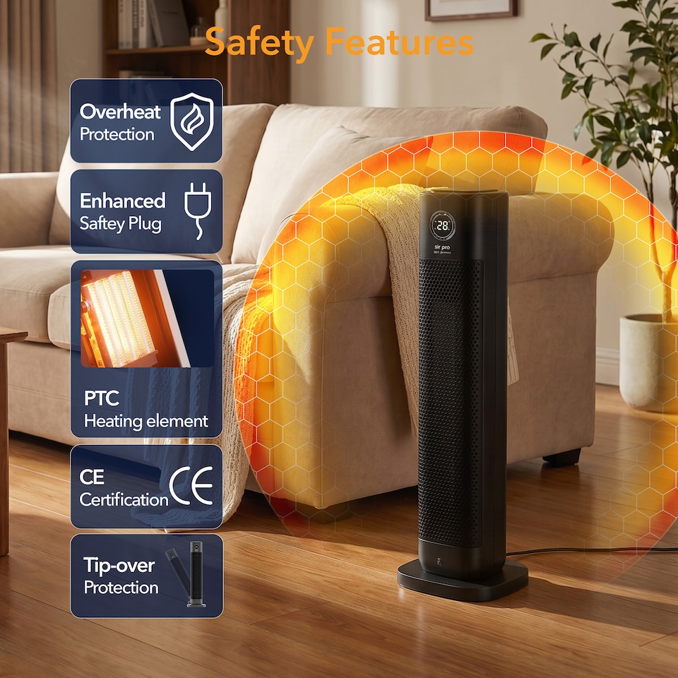 image 1 of Air Pro SmartVoice Hands Free 34 Inch Tower Fan Heater 2 Heat Settings