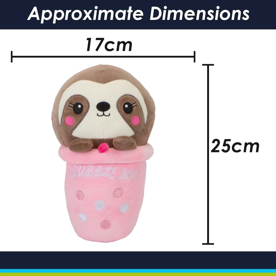 image 1 of PMS 25cm Bubble Tea Soft Toy - Cat, Sloth, Unicorn, Panda Cuddly Stuffed Toy