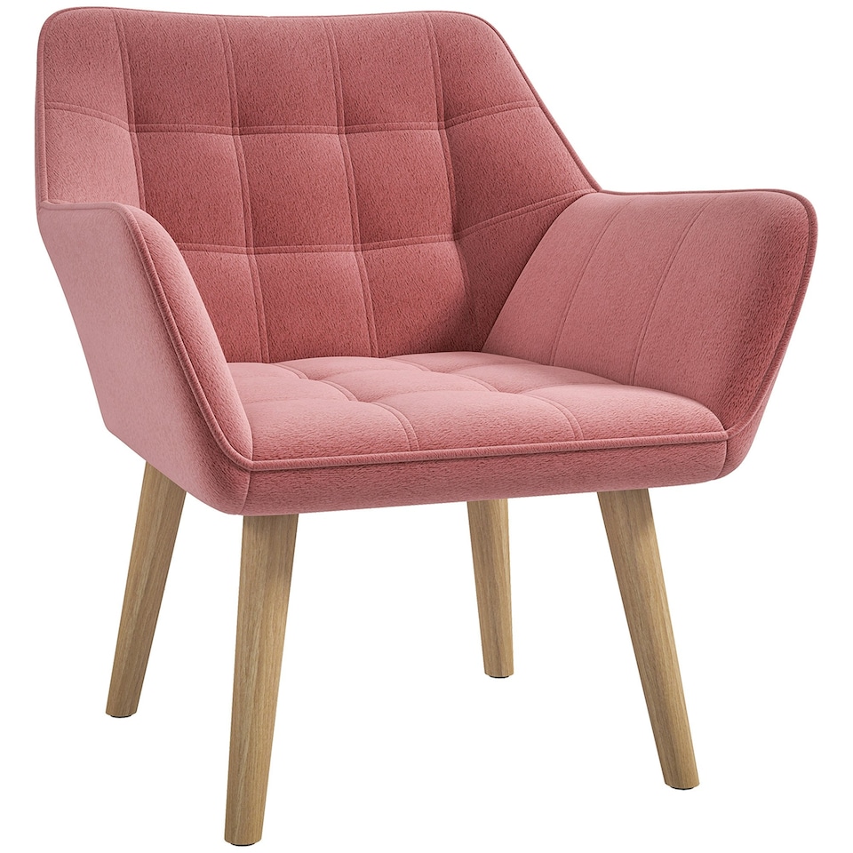 image 1 of HOMCOM Velvet-Feel Accent Chair with Arms Slanted Back Wood Legs Pink