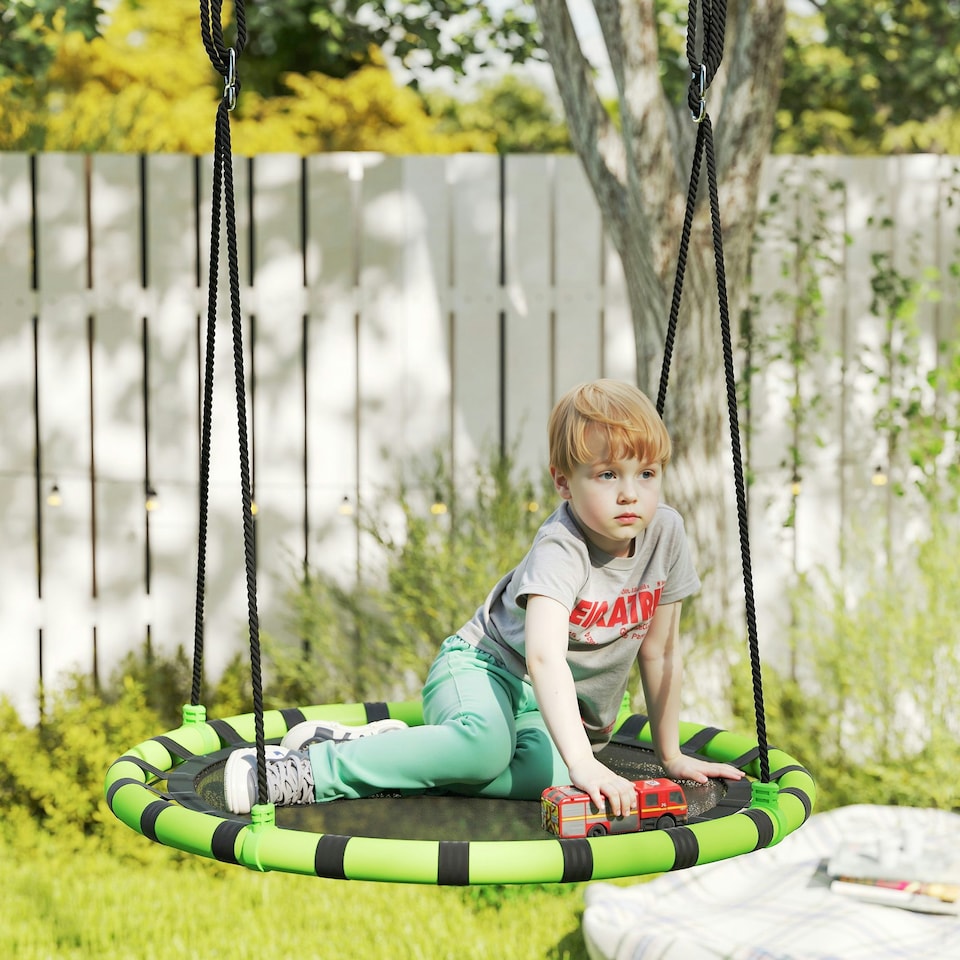 image 1 of AIYAPLAY Kid Nest Swing Seat, 100cm Diameter Round Saucer Swing Set, Black