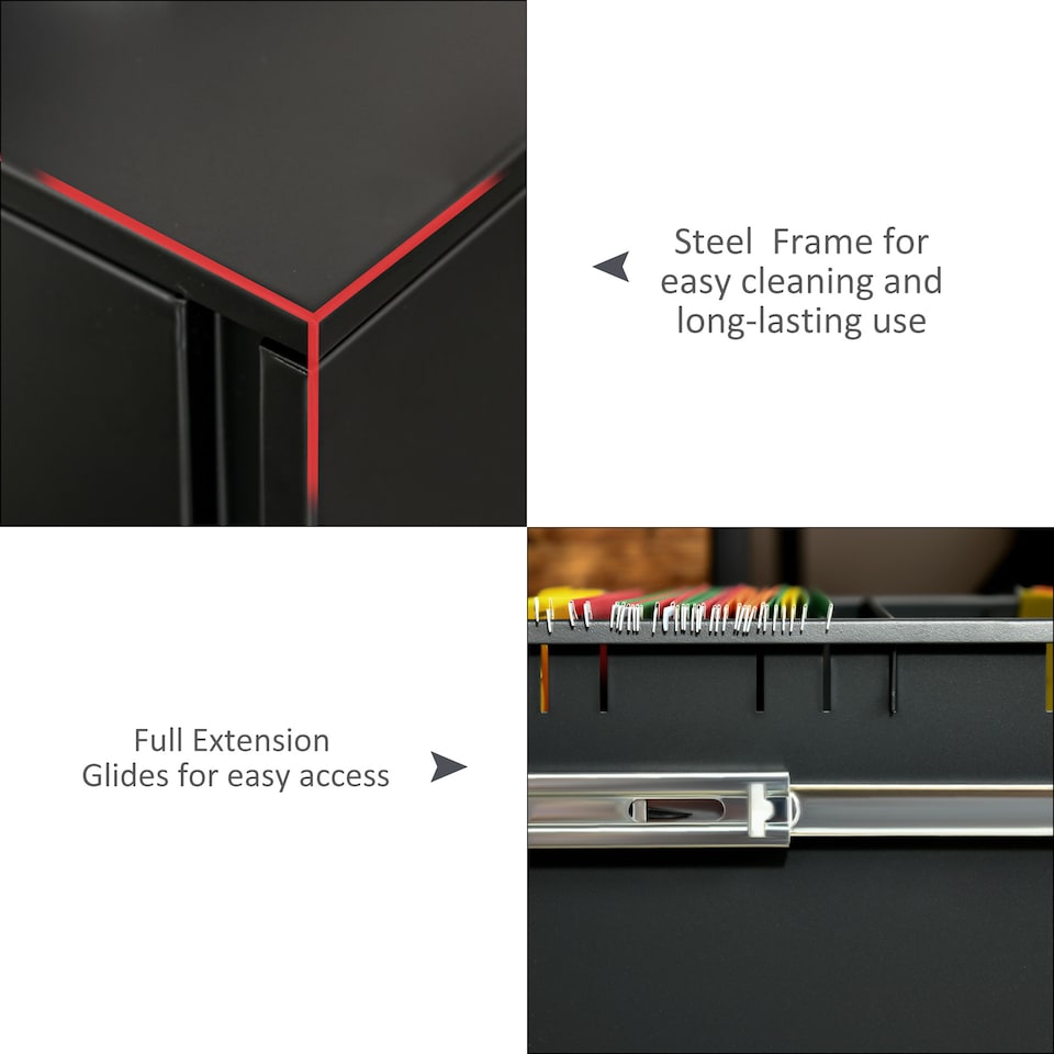 image 1 of Vinsetto Metal Mobile File Cabinet with Wheels, Lockable 2 Drawer Filing Cabinet for A4, Legal, Letter, Compact Under Desk Storage Unit with Pre-Assembled Body for Home Office, 39 x 48 x 67cm, Black