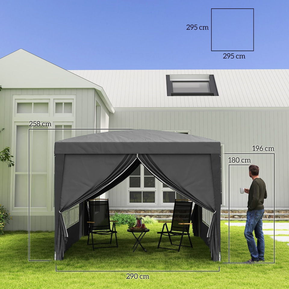 image 1 of Outsunny 3 x 3 M Pop Up Gazebo, Wedding Camping Party Tent Canopy Marquee with Carry Bag and 2 Windows, Grey