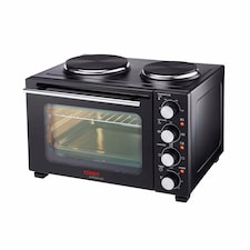 Cooks Professional 28L Mini Oven with 2 Hobs - Electric Multifunction Countertop Cooker | Black | Black & Silver
