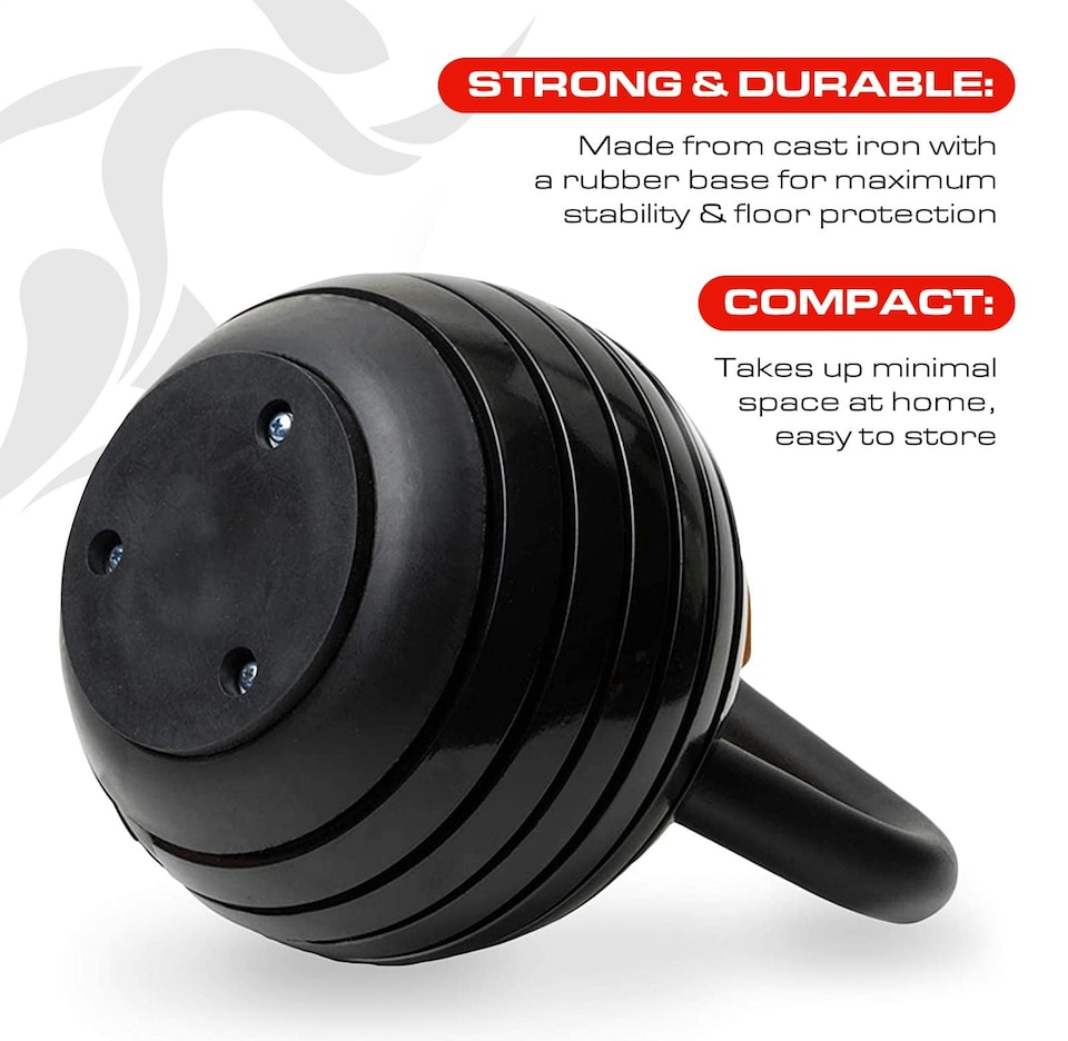 image 1 of Strongology 7-in-1 Adjustable Smart Kettlebell up to 18kg Black with Red Dial Home Fitness Gym Equipment | Multi | 18