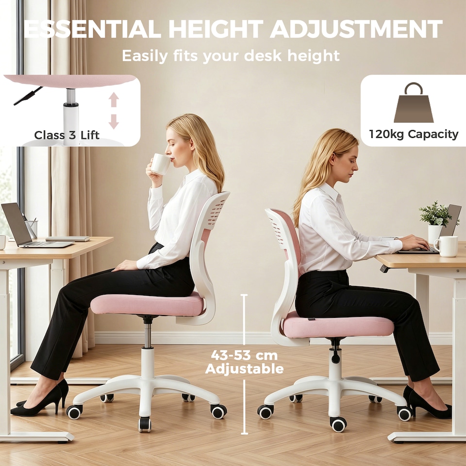 image 1 of HOMCOM Armless Office Chair with Mesh Back, Pink