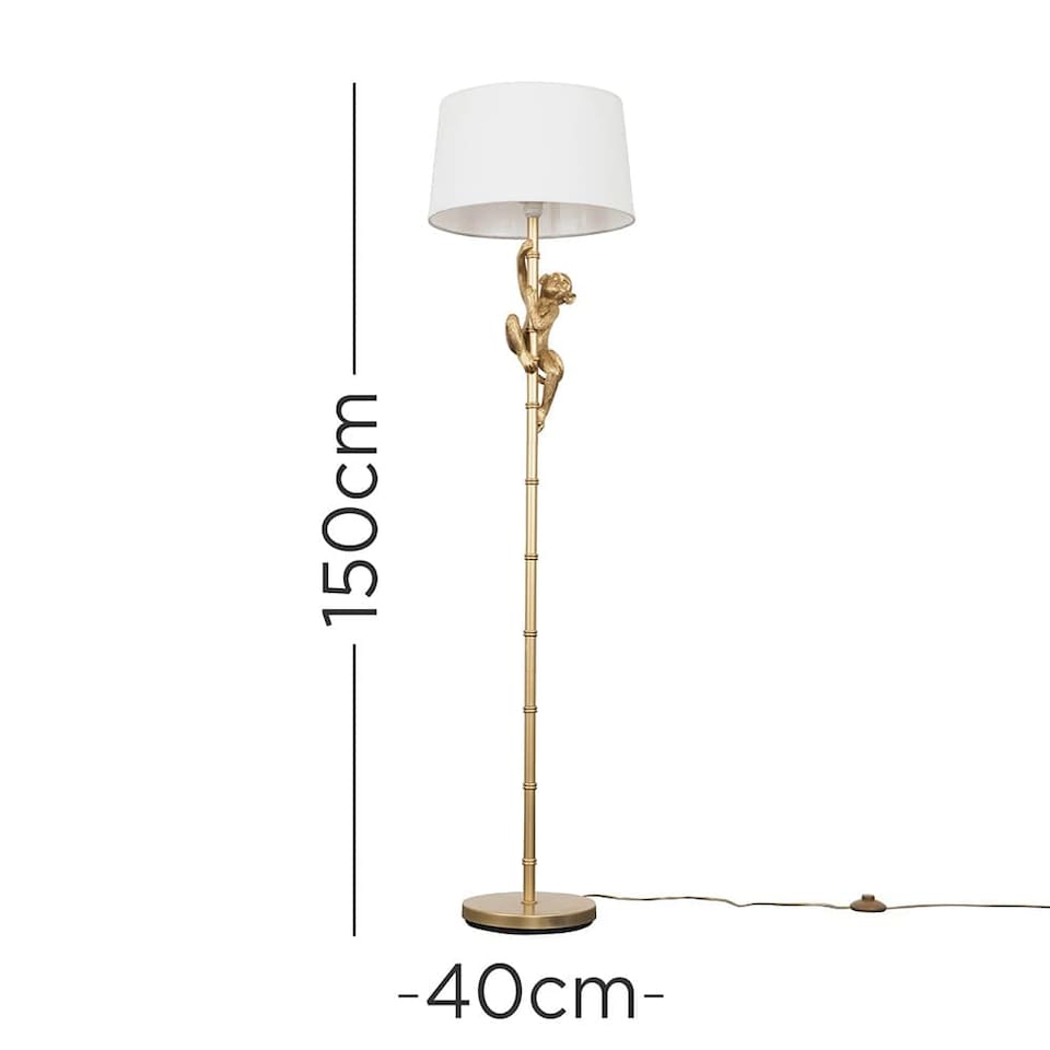 image 1 of ValueLights George Monkey Gold Floor Lamp White Taper Shade & Bulb | White