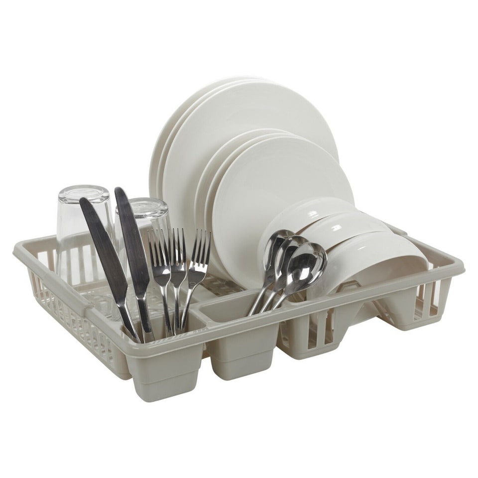 image 1 of Large Plastic Dish Drainer with Cutlery Rack Kitchen | Grey | 1