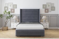 Sloomy Sterling Steel Plush Bed Frame With Mattress With 50"  Upholstered Wingback Headboard 3' Single