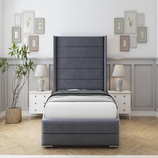 Sloomy Sterling Steel Plush Bed Frame With Mattress With 50"  Upholstered Wingback Headboard 3' Single