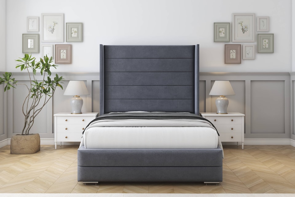 image 1 of Sloomy Sterling Steel Plush Bed Frame With Mattress With 50"  Upholstered Wingback Headboard 3' Single