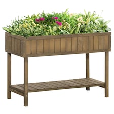 Outsunny Wooden Herb Planter Stand 8 Cubes Bottom Shelf Raised Bed Natural