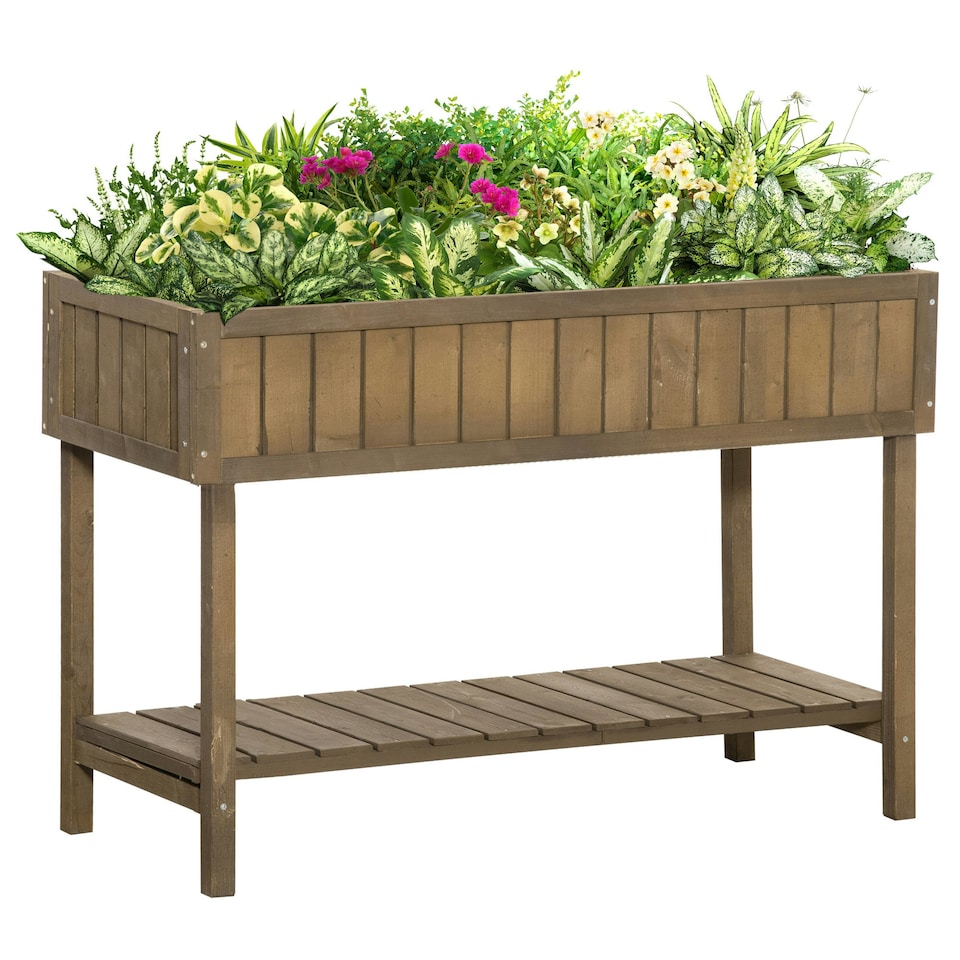 image 1 of Outsunny Wooden Herb Planter Stand 8 Cubes Bottom Shelf Raised Bed Natural