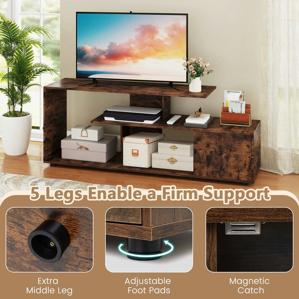 image 1 of COSTWAY TV Stand 55 Inches 3-Tier Entertainment Center Brown Brown