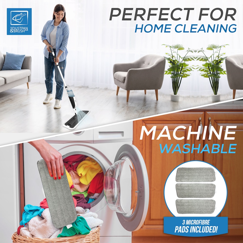 image 1 of Spray Mop with Washable Pads Floor Mop with Spray Swivel Head Wet and Dry Free Scraper