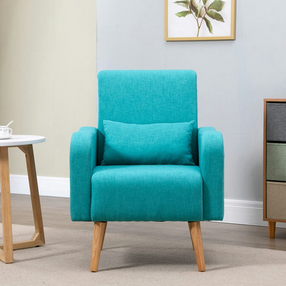 image 1 of HOMCOM Upholstered Leisure Lounge Sofa, Accent Chair with Pillow, Teal