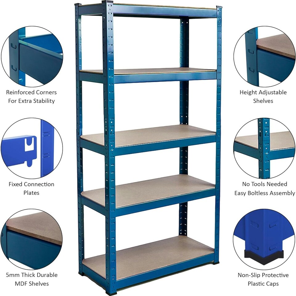 image 1 of Alivio 5 Tier Racking Shelf Heavy Duty Steel Unit  (Blue) Blue