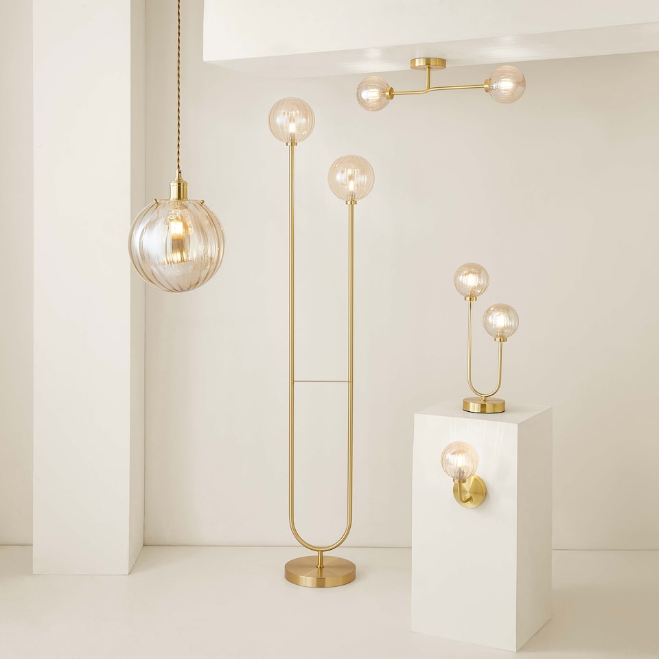 image 1 of ValueLights Chessy Ribbed Glass Gold Bar Ceiling Light & Bulbs | Gold