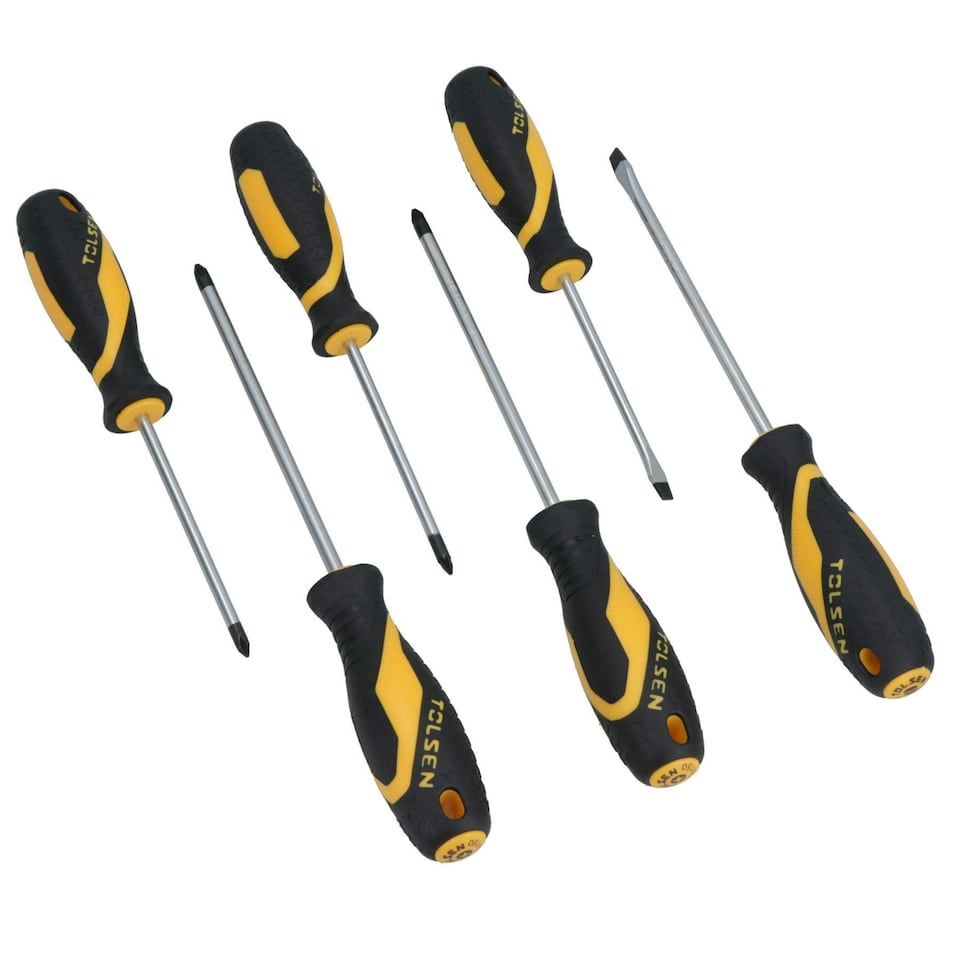 image 1 of 6pc Screwdriver Set Slotted / Flat, Phillips & Pozi Head With Soft Grip Handles