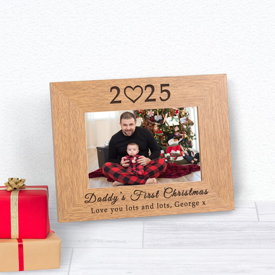 image 1 of Personalised Daddy's First Christmas Wood Picture Frame 6 x 4 Dad